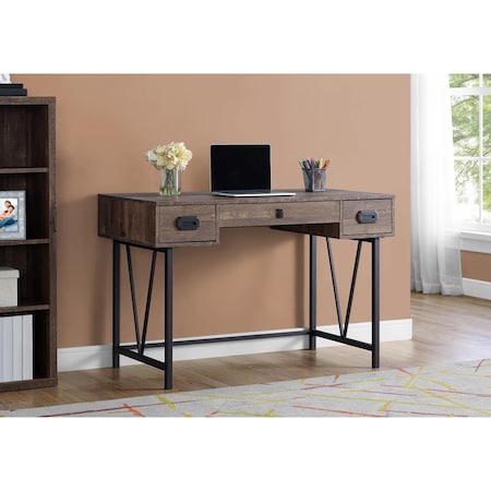 Gfancy Fixtures 31 in. Brown Particle Board & Black Metal Computer Desk with a Hollow Core GF3097453